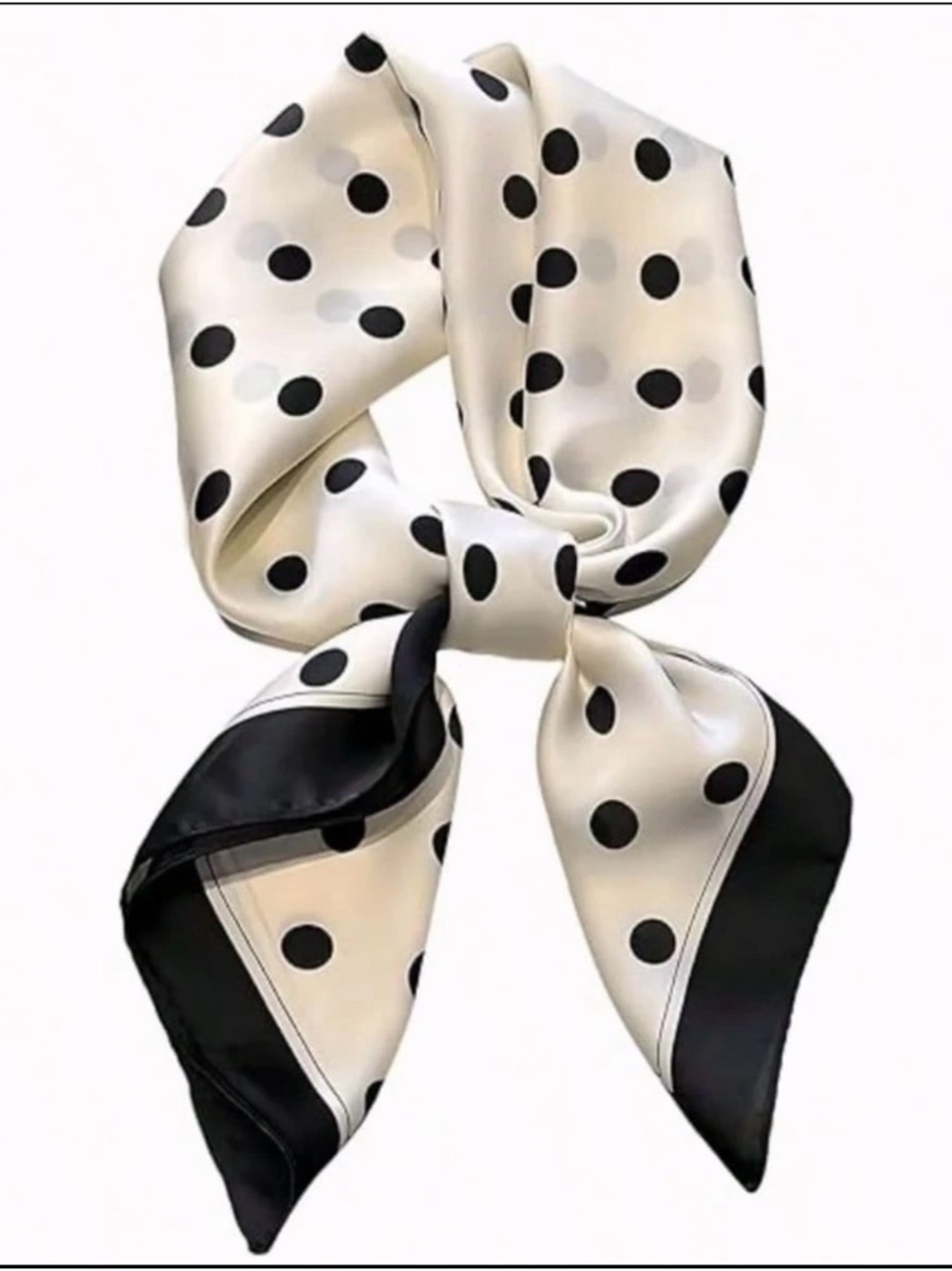 Polka Dot Satin Neck Scarf - Black and Cream